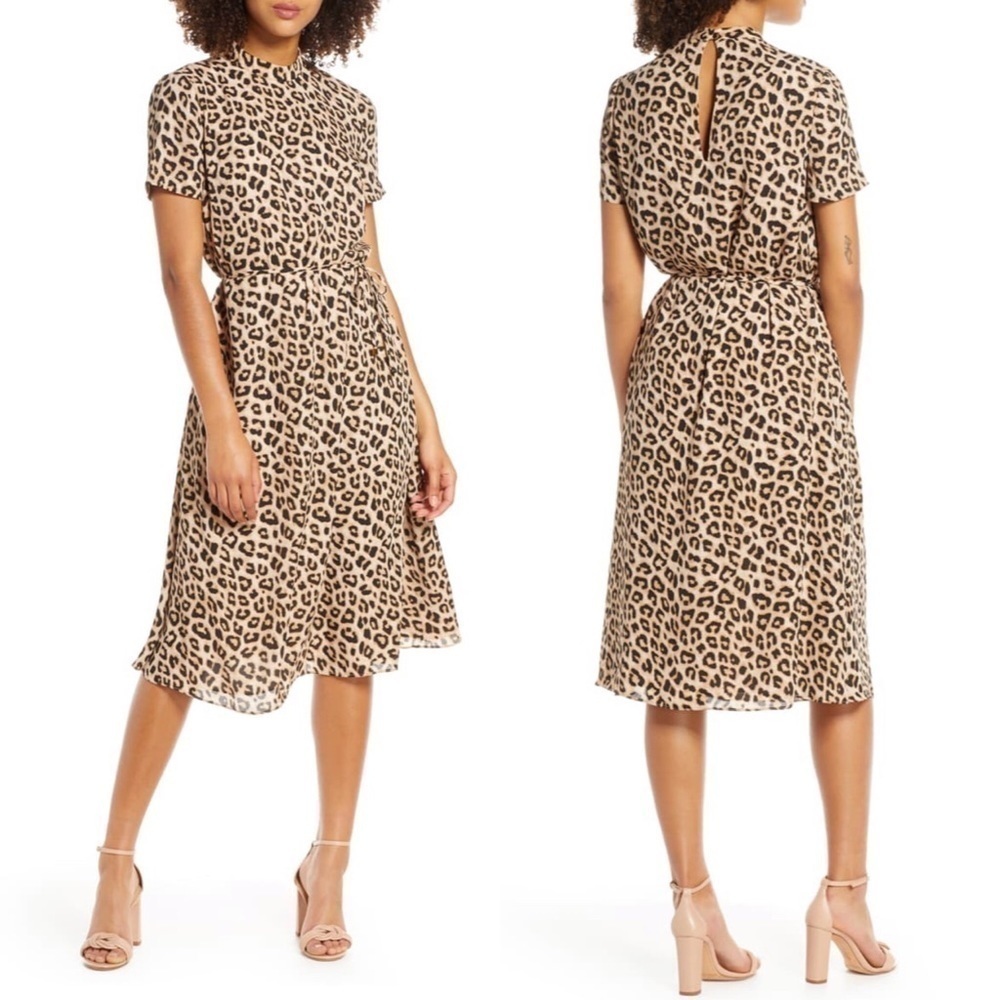 AVEC LES FILLES Leopard Mock Neck Dress